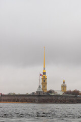 St. Petersburg. View from the Neva River to the Peter and Paul Fortress. It was founded in 1703. St. Petersburg fortress.