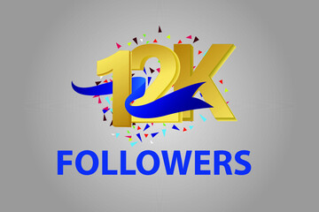 12K,12.000 Follower Thank you blue ribbon celebration logotype for social media, internet - vector