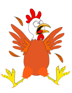 logo locandina illustrazione di pollo spaventato per rosticceria polleria pollame avicola pollo fumetto ironico 