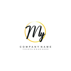 MY initials signature logo. Handwriting logo vector templates. Hand drawn Calligraphy lettering Vector illustration.