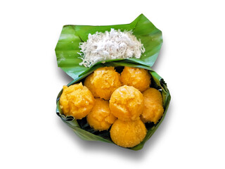 Thailand trditional dessert called Toddy palm cake served on fresh banana leaf