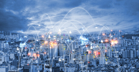 City and network connection. smart city concept