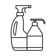 detergent spray and dispenser bottle line style icon vector design