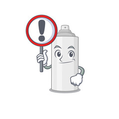 A cartoon icon of hair spray with a exclamation sign board