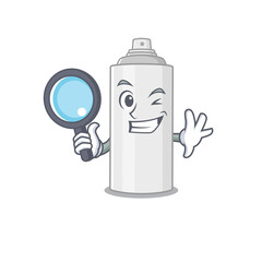 cartoon mascot design of hair spray super Detective breaking the case using tools