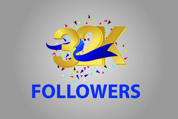 Fototapeta na wymiar 32K,32.000 Follower Thank you blue ribbon celebration logotype for social media, internet - vector