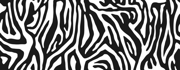 Fototapeta na wymiar Zebra fur - stripe skin, animal pattern. Repeating texture. Black and white seamless background. Vector