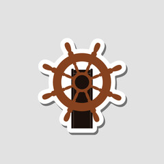 Steering wheel of a ship, boat and yacht sticker  isolated on gray background