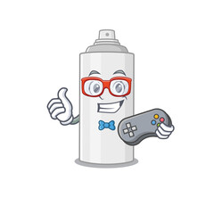 Cartoon Mascot design of hair spray gamer using controller
