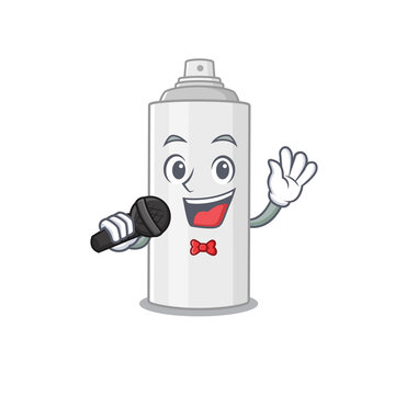 caricature character of hair spray happy singing with a microphone