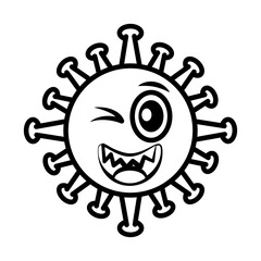 virus emoticon, covid-19 emoji character infection, face wink line cartoon style