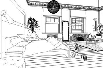 Luxury Bedroom (drawing) - 3d illustration