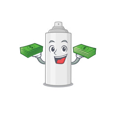 A wealthy hair spray cartoon character having much money on hands