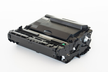 Laser printer drum and toner cartridge on white background