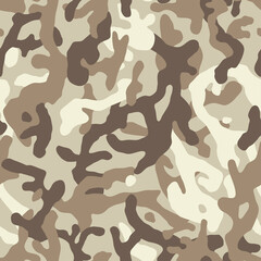 Brown beige camouflage seamless pattern. Modern military camo texture. Desert masking color. Vector illustration.