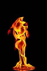 fire in the flames on black background