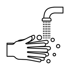 hands washing under water tap line style icon vector design