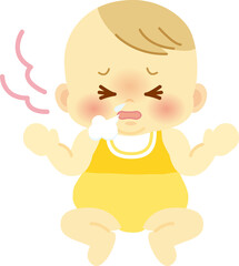 ベビー服を着て鼻水と咳をする赤ら顔の赤ちゃん　ベビー全身イラスト13