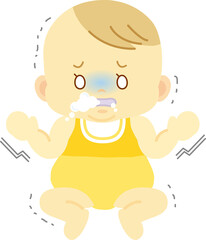 ベビー服を着た泡をふいて痙攣をおこした赤ちゃん　ベビー全身イラスト18