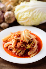 Kimchi cabbage on white plate, Korean food