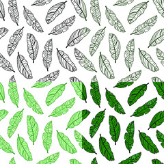 Seamless banana leaf pattern vector in 4 colors