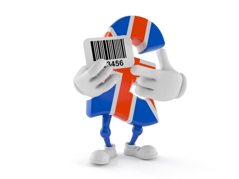 Pound currency character holding barcode