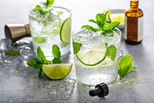 Refreshing Summer Mojito Cocktail With Aromatic Bitters In A Dropper