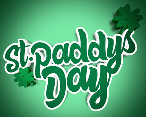 St Patricks Day or St Paddys day typography in green with a shamrock 4 leaf clover