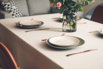 Table served in modern stylish dining room