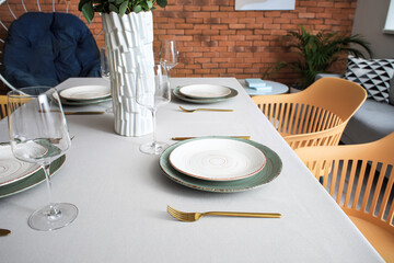 Table served in modern stylish dining room