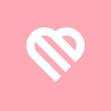 E or M letter based design in heart shape vector symbol