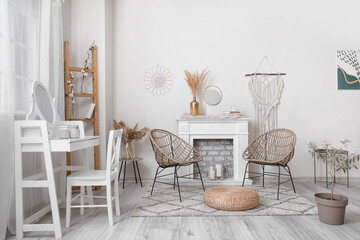 Stylish fireplace in interior of living room