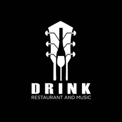 Drink Guitar Live Music Concert on Bar Cafe Restaurant Pub Nightclub logo design