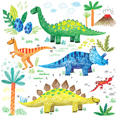 dinosaur vector illustration kids elements icon set