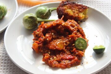 Sambal spicy food typical of Asia and Indonesia.
Sambal is made from chili, tomatoes and onions.