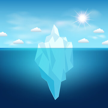 Vector iceberg in the water, sun and clouds in north, template for design.