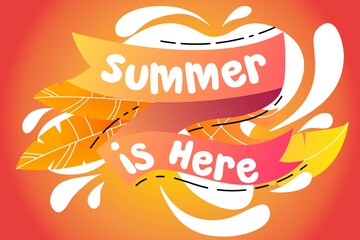 Summer text  and line leaves Background vector for invitation, poster event.