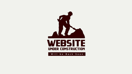 website under construction we will be back soon. silhouette construction site worker vector illustration concept