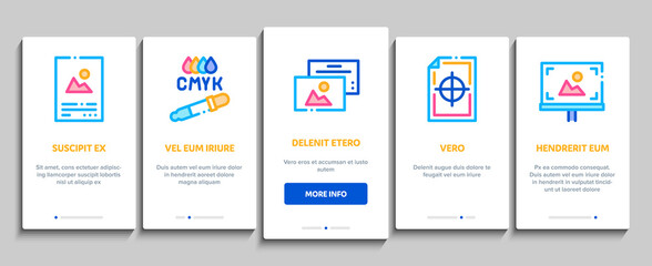 Polygraphy Printing Service Onboarding Mobile App Page Screen Vector. Polygraphy And Scanner Equipment And ink, Paper List With Picture And Cup Color Illustrations