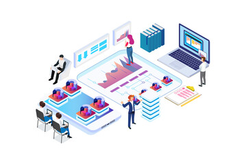 Modern Isometric Data Analysis Illustration, Web Banners, Suitable for Diagrams, Infographics, Book Illustration, Game Asset, And Other Graphic Related Assets