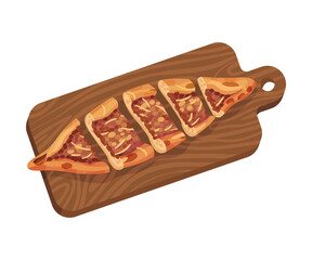 Turkish Pie Pide Rested on Cutting Board Top View Vector Illustration