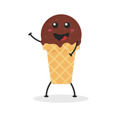 Cute Flat Cartoon Chocolate Ice Cream Illustration. Vector illustration of cute Chocolate Ice Cream with a smiling expression. Cute Ice Cream mascot design