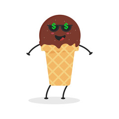 Cute Flat Cartoon Chocolate Ice Cream Illustration. Vector illustration of cute Chocolate Ice Cream with a smiling expression. Cute Ice Cream mascot design