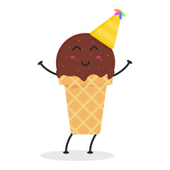Cute Flat Cartoon Chocolate Ice Cream Illustration. Vector illustration of cute Chocolate Ice Cream with a smiling expression. Cute Ice Cream mascot design
