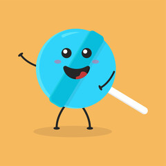 Cute Flat Cartoon Candy Illustration. Vector illustration of cute Candy with a smiling expression. Cute Candy mascot design