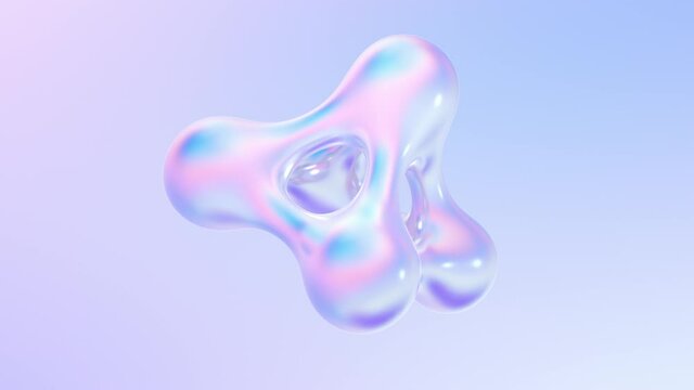 Splash of holographic liquid metal. Abstract 3d pearlescent gradient drop fluid shape. Abstract animated background. 4K seamless loop 3D animation with alpha matte.