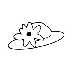 Summer hat with flower. Clothing element. Head protection. Design, fashion. Summer seaside beach pool party. Doodle line art vector illustration icon sticker isolated on background. Coloring page.