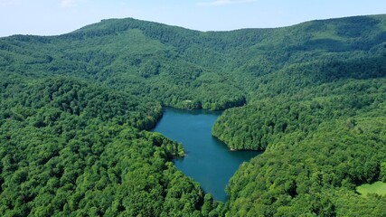 Aerial view of Morske oko lake in Remetske Hamre village in Slovakia