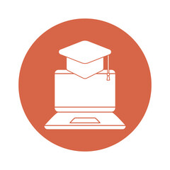graduation cap on laptop block style icon vector design