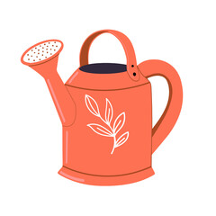 Red metal watering can isolated on white background.A garden tool or agricultural implement used for gardeners. Flat vector illustration